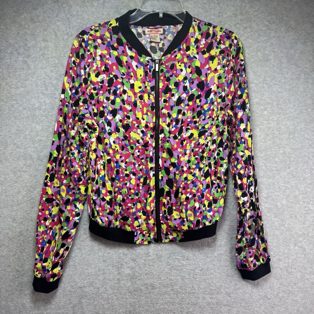 Y2K Body Central Jacket Large Bomber Multicolor Confetti 2000s Abstract Colorful